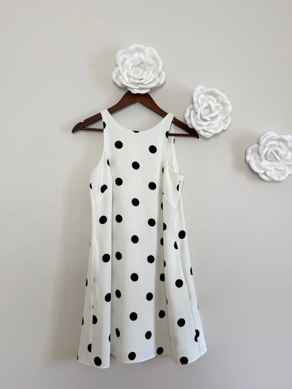 Ralph Lauren White Sleeveless Polka Dot A-Line Dress